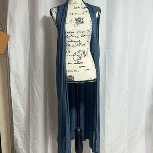 24 Seven Long Blue Sleeveless Cardigan
